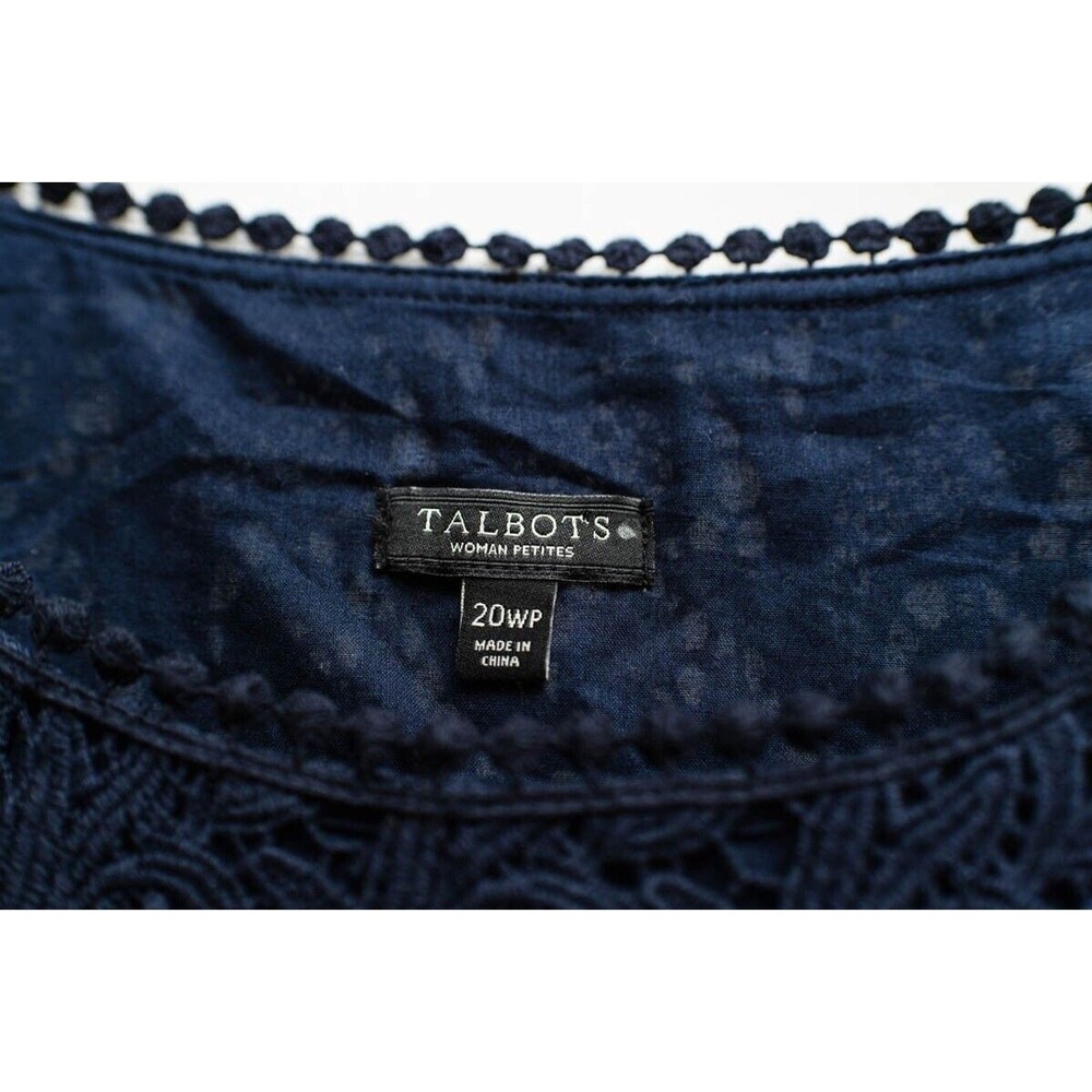 Talbots Top Petites 20W P blue eyelet lace blouse short sleeve office - Picture 2 of 10